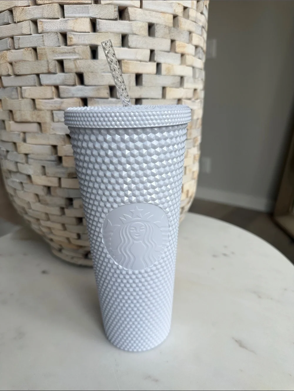 Starbucks White Studded Cold Cup with Clear Straw